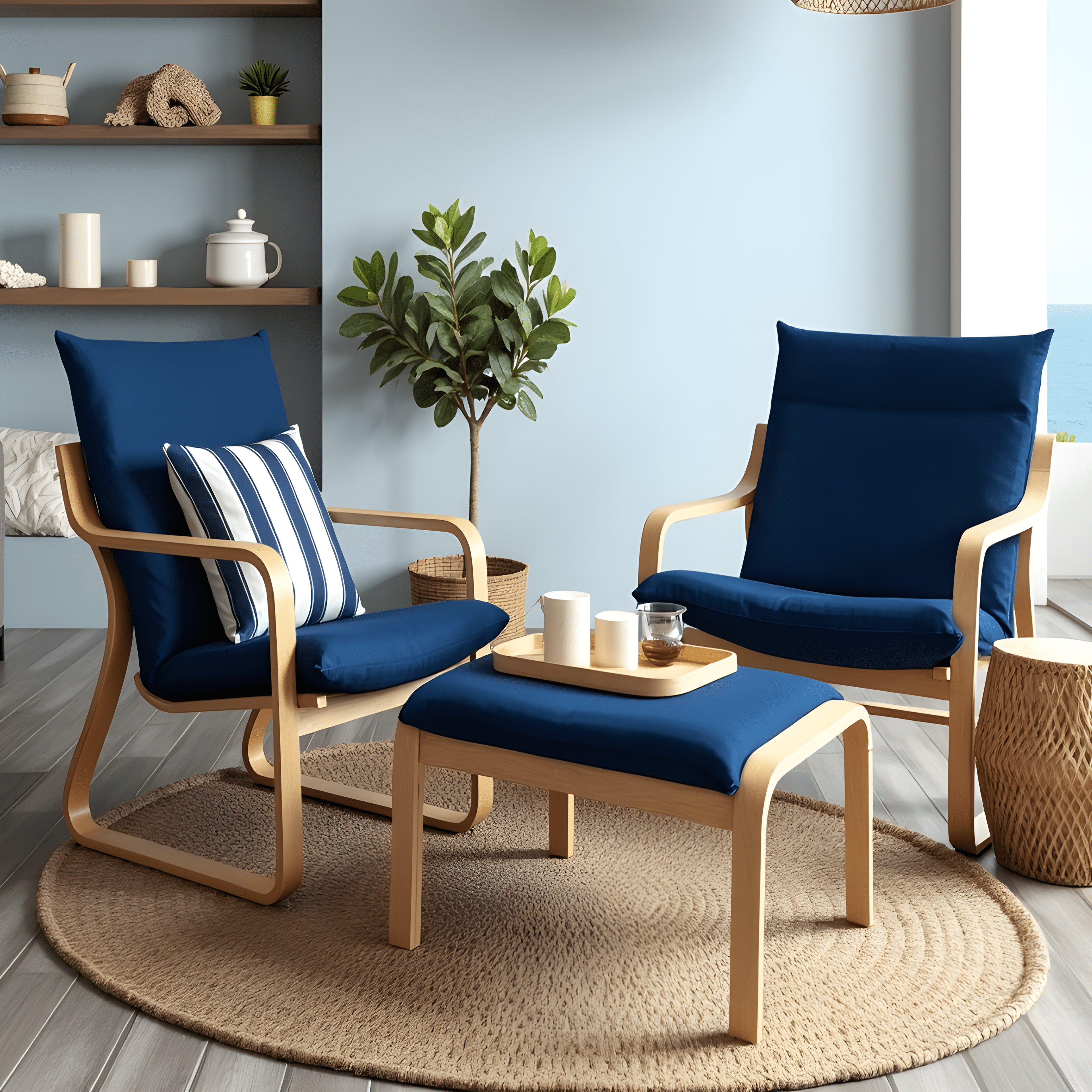 Rockin Cushions IKEA Adult Poang Velvet Navy Blue Chair and Ottoman Covers, Compatible with IKEA Poang